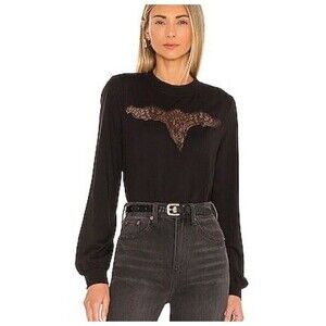 Cami NYC Adalynn Jersey Top Black Sheer Lace Panel Long Sleeve Women’s XS